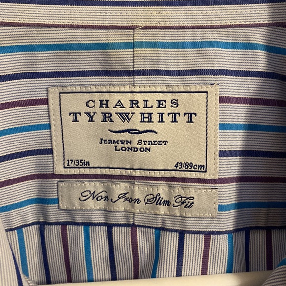 Charles Tyrwhitt French Cuff Dress Shirt Size 17/35 with left cuff monogrammed - Picture 2 of 5